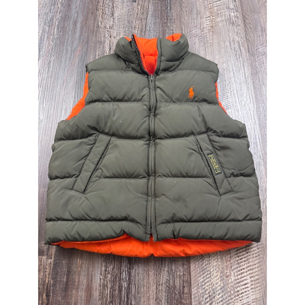 Polo Ralph Lauren Kids Reversible Down Puffer Vest Olive Green Orange Size S 8